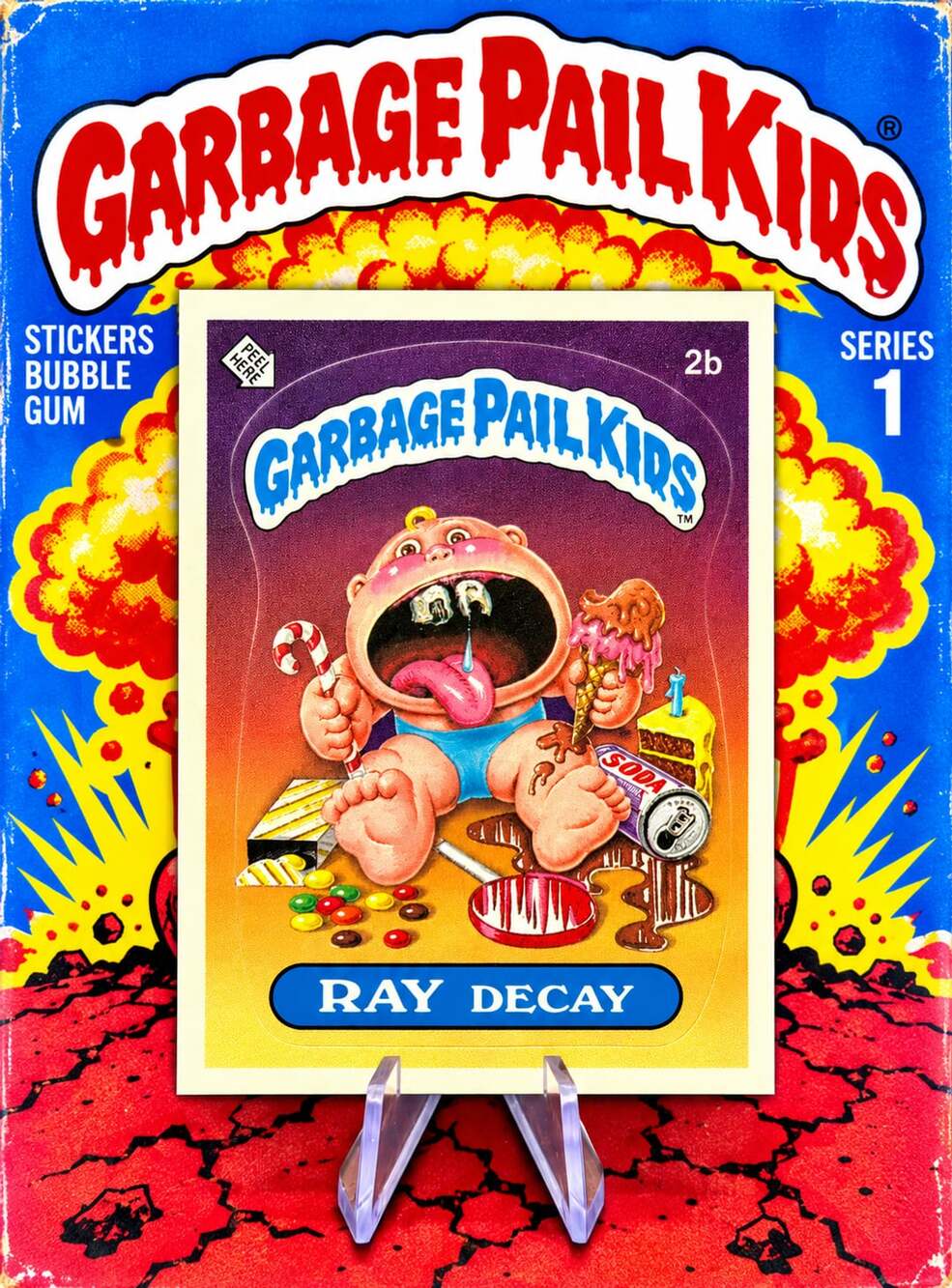 AUTHENTIC 1985 SERIES 1 Garbage Pail Kids Ray Decay 2b Trading Card Sticker GPK!